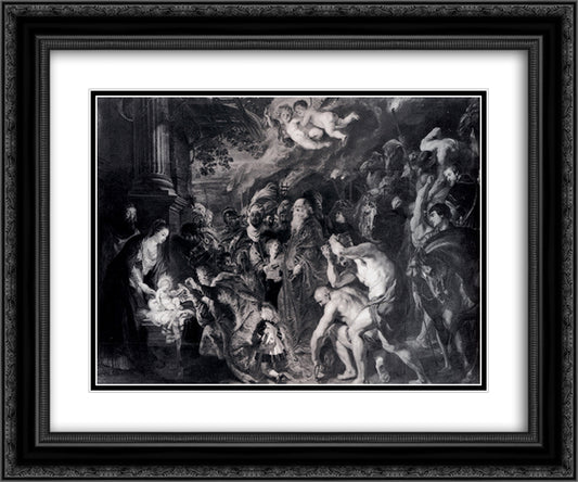 The Adoration of the Magi 24x20 Black Ornate Wood Framed Art Print Poster with Double Matting by Rubens, Peter Paul