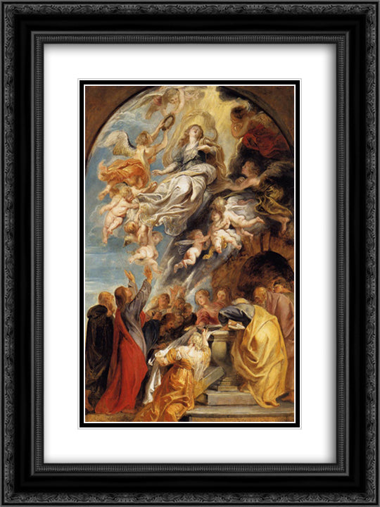 The Assumption of Mary 18x24 Black Ornate Wood Framed Art Print Poster with Double Matting by Rubens, Peter Paul