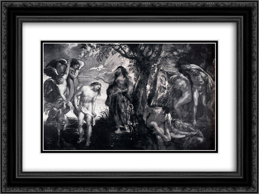 The Baptism of Christ 24x18 Black Ornate Wood Framed Art Print Poster with Double Matting by Rubens, Peter Paul