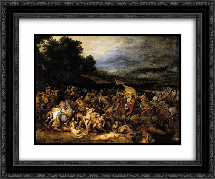 The Battle of the Amazons 24x20 Black Ornate Wood Framed Art Print Poster with Double Matting by Rubens, Peter Paul