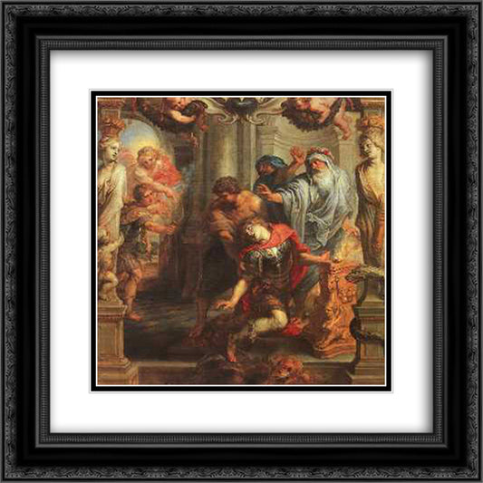 The Death of Achilles 20x20 Black Ornate Wood Framed Art Print Poster with Double Matting by Rubens, Peter Paul