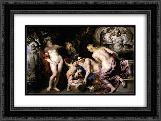 The Discovery of the Child Erichthonius 24x18 Black Ornate Wood Framed Art Print Poster with Double Matting by Rubens, Peter Paul
