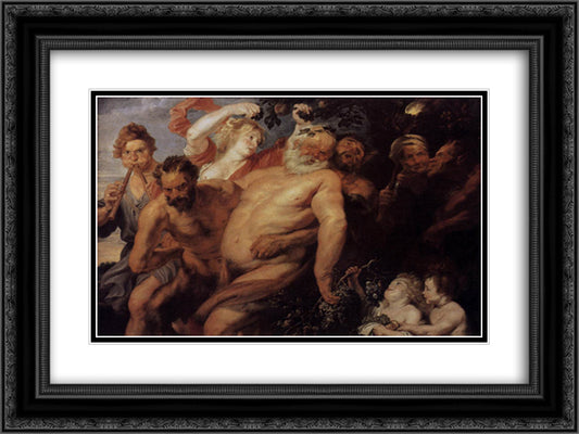 The Drunken Silenus 24x18 Black Ornate Wood Framed Art Print Poster with Double Matting by Rubens, Peter Paul