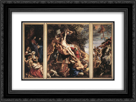 The Elevation of the Cross 24x18 Black Ornate Wood Framed Art Print Poster with Double Matting by Rubens, Peter Paul