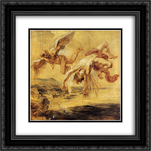 The Fall of Icarus 20x20 Black Ornate Wood Framed Art Print Poster with Double Matting by Rubens, Peter Paul