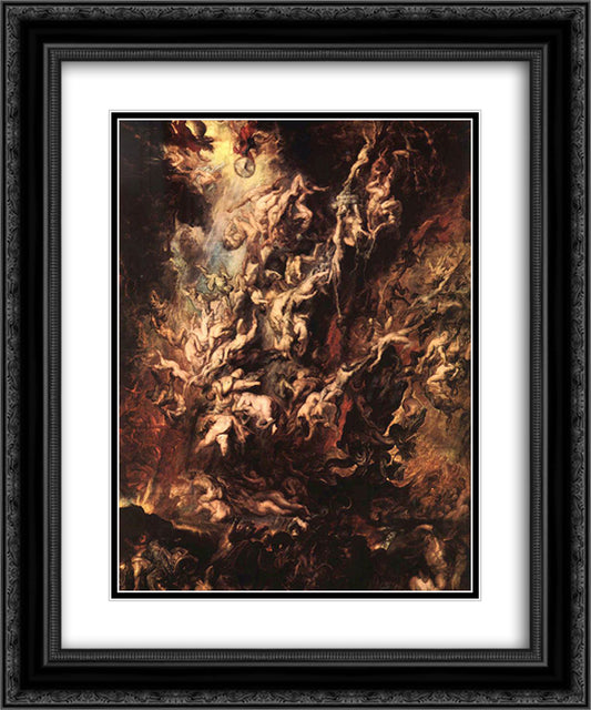 The Fall of the Damned 20x24 Black Ornate Wood Framed Art Print Poster with Double Matting by Rubens, Peter Paul