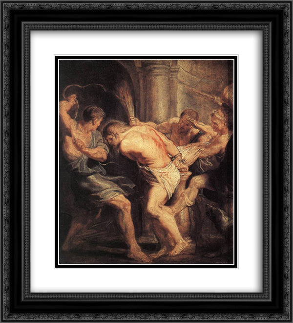 The Flagellation of Christ 20x22 Black Ornate Wood Framed Art Print Poster with Double Matting by Rubens, Peter Paul
