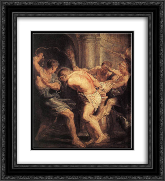 The Flagellation of Christ 20x22 Black Ornate Wood Framed Art Print Poster with Double Matting by Rubens, Peter Paul