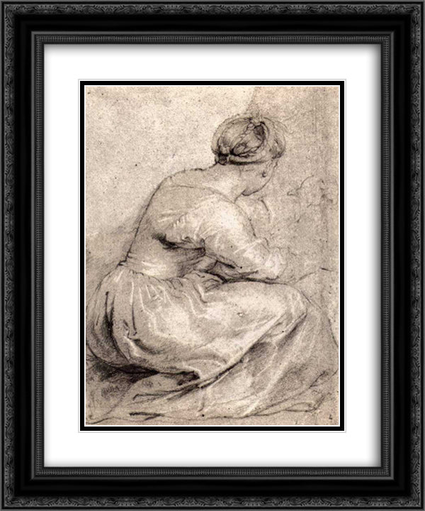 The Girl Squatted Down 20x24 Black Ornate Wood Framed Art Print Poster with Double Matting by Rubens, Peter Paul