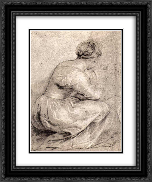 The Girl Squatted Down 20x24 Black Ornate Wood Framed Art Print Poster with Double Matting by Rubens, Peter Paul