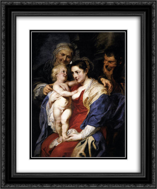 The Holy Family with St. Anne 20x24 Black Ornate Wood Framed Art Print Poster with Double Matting by Rubens, Peter Paul