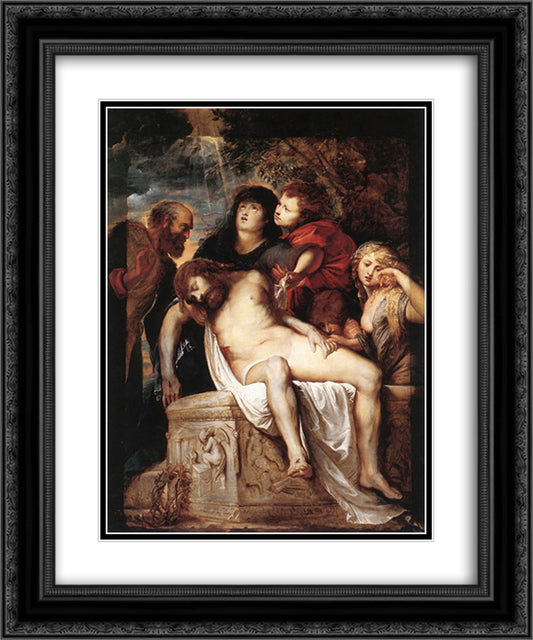 The Holy Family with St. Elizabeth 20x24 Black Ornate Wood Framed Art Print Poster with Double Matting by Rubens, Peter Paul