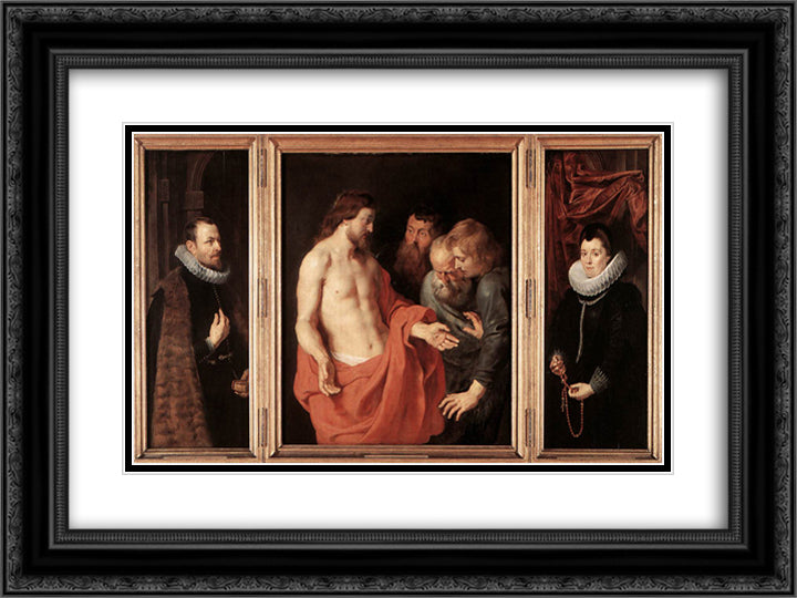 The Incredulity of St. Thomas 24x18 Black Ornate Wood Framed Art Print Poster with Double Matting by Rubens, Peter Paul