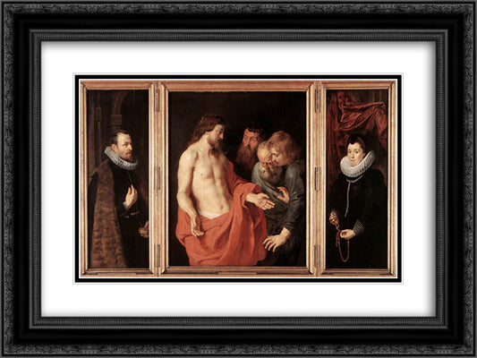 The Incredulity of St. Thomas 24x18 Black Ornate Wood Framed Art Print Poster with Double Matting by Rubens, Peter Paul