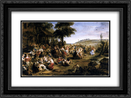 The Kermesse 24x18 Black Ornate Wood Framed Art Print Poster with Double Matting by Rubens, Peter Paul