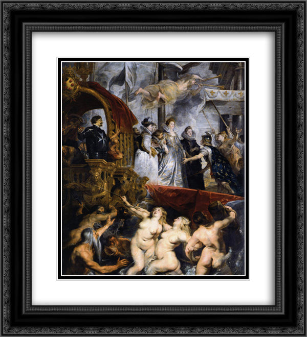 The Landing at Marseilles, 3rd November 1600 20x22 Black Ornate Wood Framed Art Print Poster with Double Matting by Rubens, Peter Paul