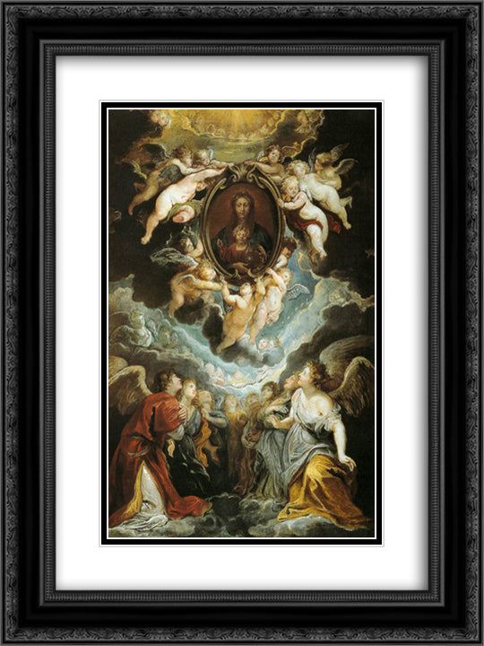 The Madonna della Vallicella Adored by Seraphim and Cherubim 18x24 Black Ornate Wood Framed Art Print Poster with Double Matting by Rubens, Peter Paul