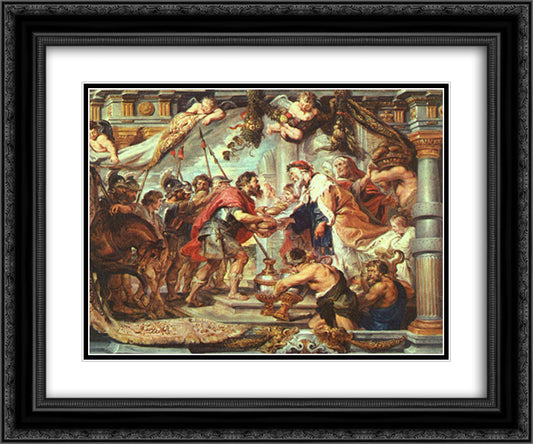 The Meeting of Abraham and Melchizedek 24x20 Black Ornate Wood Framed Art Print Poster with Double Matting by Rubens, Peter Paul