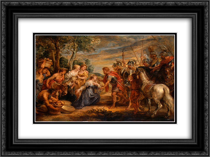The Meeting of David and Abigail 24x18 Black Ornate Wood Framed Art Print Poster with Double Matting by Rubens, Peter Paul