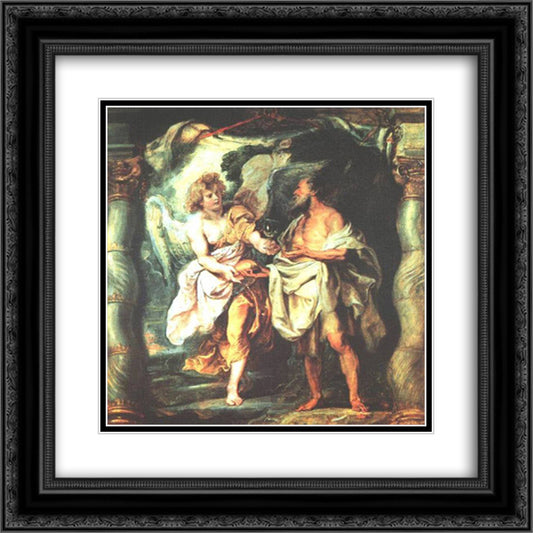 The Prophet Elijah Receiving Bread and Water from an Angel 20x20 Black Ornate Wood Framed Art Print Poster with Double Matting by Rubens, Peter Paul