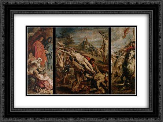 The Raising of the Cross 24x18 Black Ornate Wood Framed Art Print Poster with Double Matting by Rubens, Peter Paul