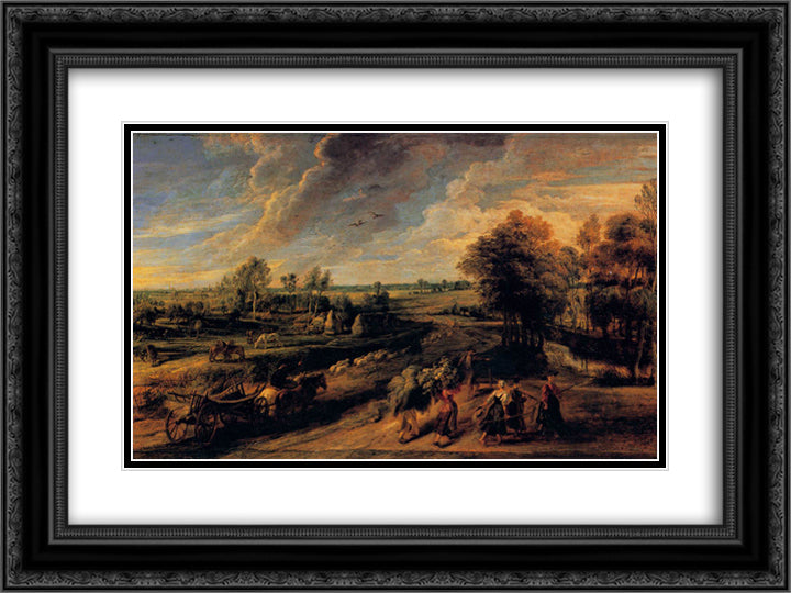 The Return of the Farm Workers from the Fields 24x18 Black Ornate Wood Framed Art Print Poster with Double Matting by Rubens, Peter Paul