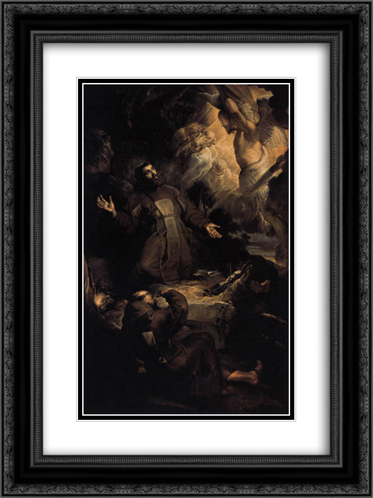 The Stigmatization of St. Francis 18x24 Black Ornate Wood Framed Art Print Poster with Double Matting by Rubens, Peter Paul