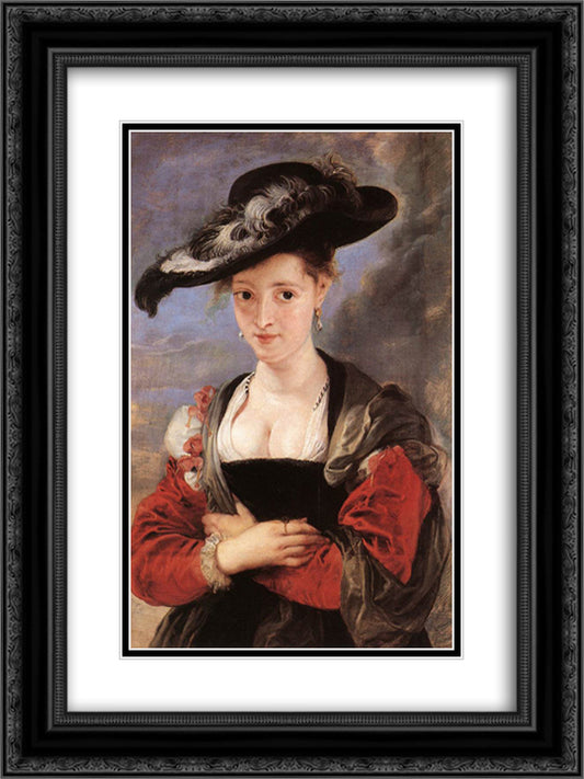 The Straw Hat 18x24 Black Ornate Wood Framed Art Print Poster with Double Matting by Rubens, Peter Paul