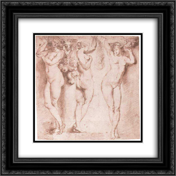 The Three Caryatids 20x20 Black Ornate Wood Framed Art Print Poster with Double Matting by Rubens, Peter Paul