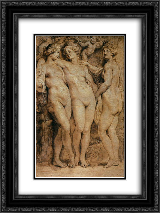 The Three Graces 18x24 Black Ornate Wood Framed Art Print Poster with Double Matting by Rubens, Peter Paul