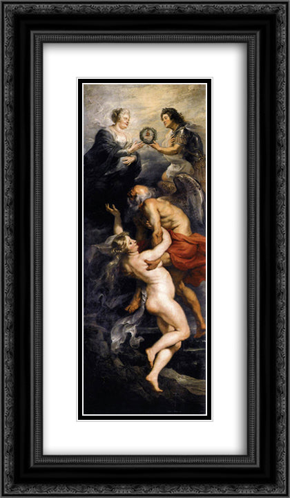 The Triumph of Truth 14x24 Black Ornate Wood Framed Art Print Poster with Double Matting by Rubens, Peter Paul