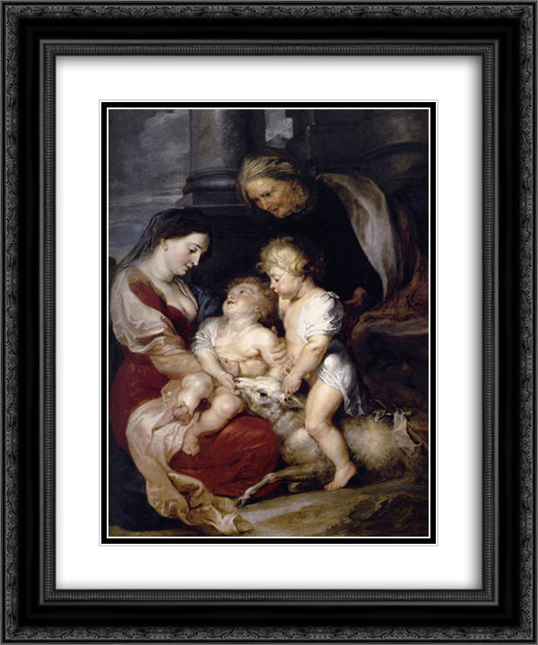 The Virgin and Child with St. Elizabeth and the Infant St. John the Baptist 20x24 Black Ornate Wood Framed Art Print Poster with Double Matting by Rubens, Peter Paul