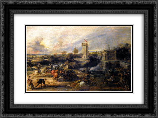Tournament in front of Castle Steen 24x18 Black Ornate Wood Framed Art Print Poster with Double Matting by Rubens, Peter Paul