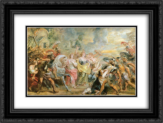 Truce between Romans and Sabinians 24x18 Black Ornate Wood Framed Art Print Poster with Double Matting by Rubens, Peter Paul