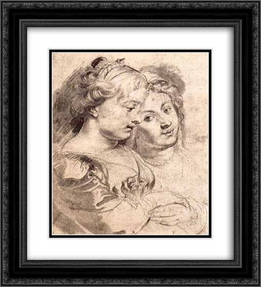 Two young women with a dog 20x22 Black Ornate Wood Framed Art Print Poster with Double Matting by Rubens, Peter Paul