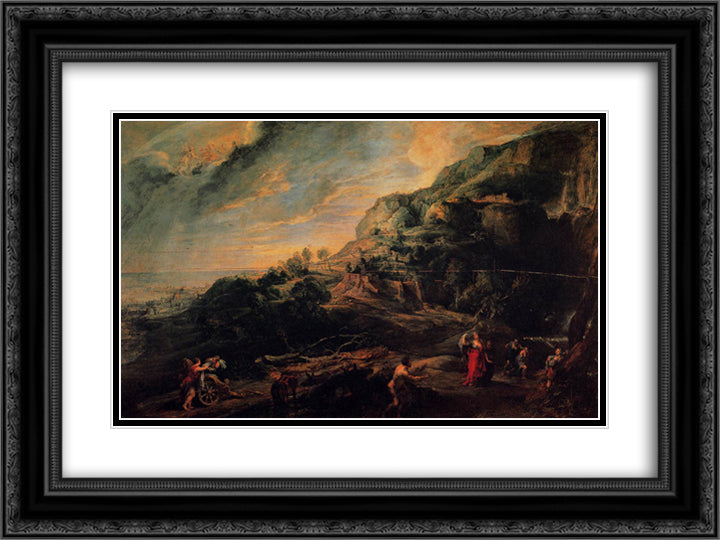 Ulysses and Nausicaa on the Island of the Phaeacians 24x18 Black Ornate Wood Framed Art Print Poster with Double Matting by Rubens, Peter Paul