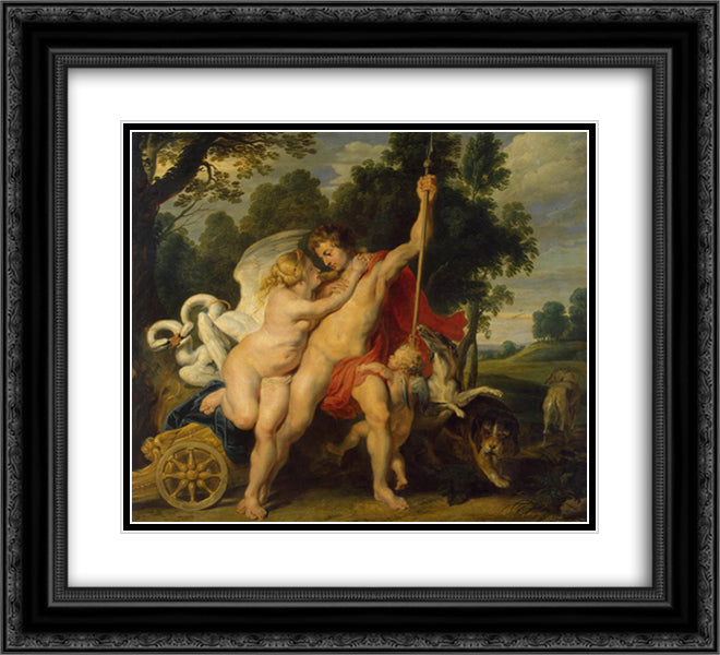 Venus and Adonis 22x20 Black Ornate Wood Framed Art Print Poster with Double Matting by Rubens, Peter Paul