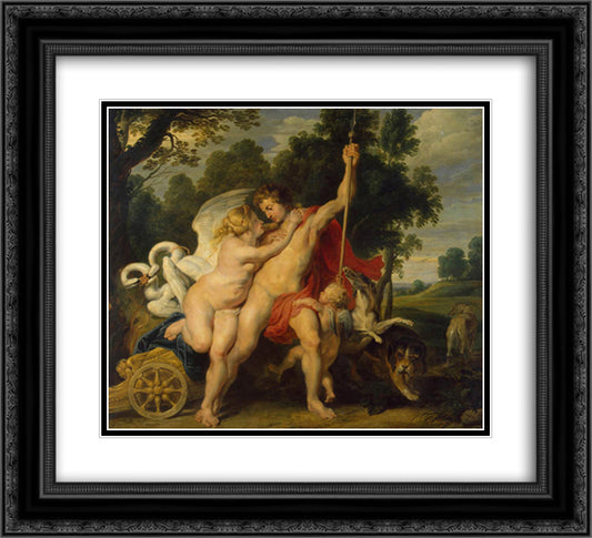 Venus and Adonis 22x20 Black Ornate Wood Framed Art Print Poster with Double Matting by Rubens, Peter Paul
