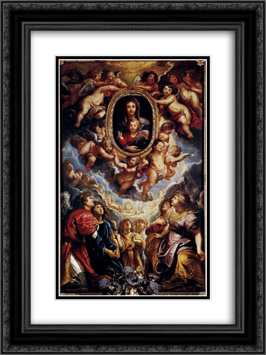 Virgin and Child Adored By Angels 18x24 Black Ornate Wood Framed Art Print Poster with Double Matting by Rubens, Peter Paul