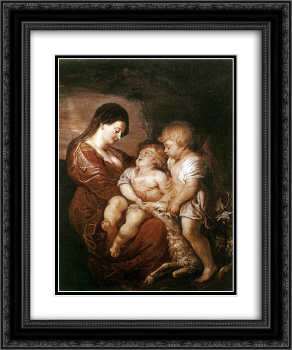 Virgin and Child with the Infant St. John 20x24 Black Ornate Wood Framed Art Print Poster with Double Matting by Rubens, Peter Paul