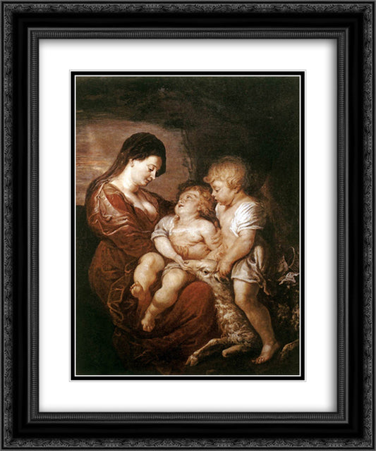 Virgin and Child with the Infant St. John 20x24 Black Ornate Wood Framed Art Print Poster with Double Matting by Rubens, Peter Paul