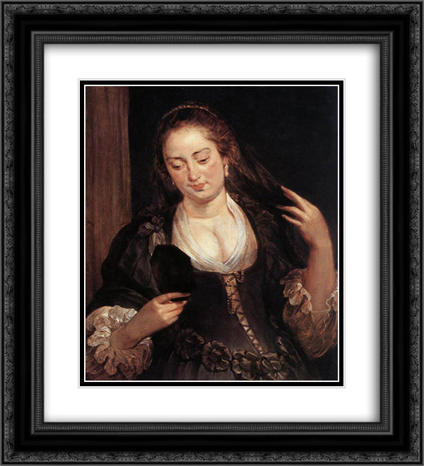 Woman with a Mirror 20x22 Black Ornate Wood Framed Art Print Poster with Double Matting by Rubens, Peter Paul