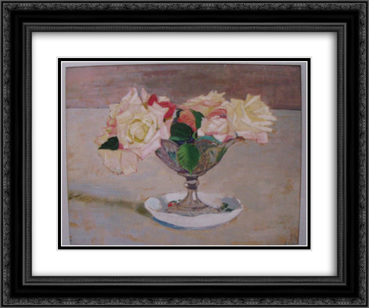 Still Life 24x20 Black Ornate Wood Framed Art Print Poster with Double Matting by Kholodny (Elder), Petro