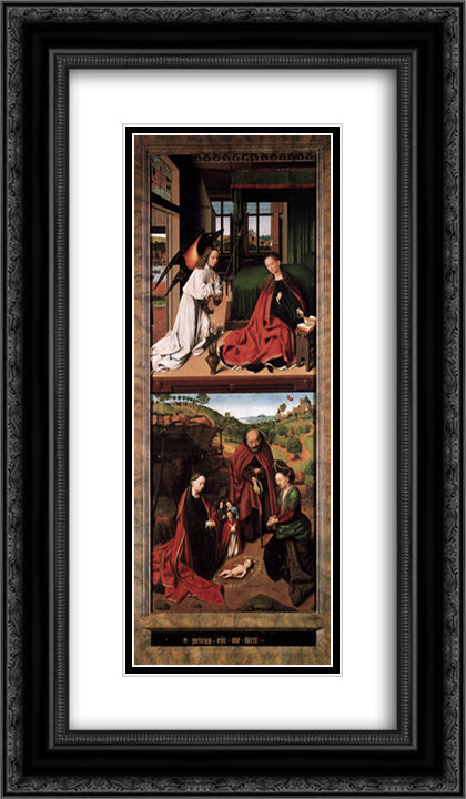 Annunciation and Nativity 14x24 Black Ornate Wood Framed Art Print Poster with Double Matting by Christus, Petrus