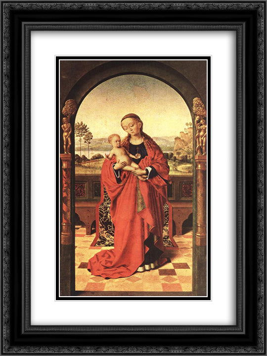 Madonna 18x24 Black Ornate Wood Framed Art Print Poster with Double Matting by Christus, Petrus