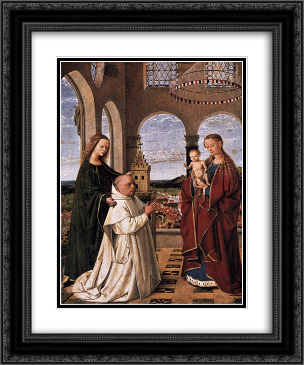 Madonna and Child 20x24 Black Ornate Wood Framed Art Print Poster with Double Matting by Christus, Petrus