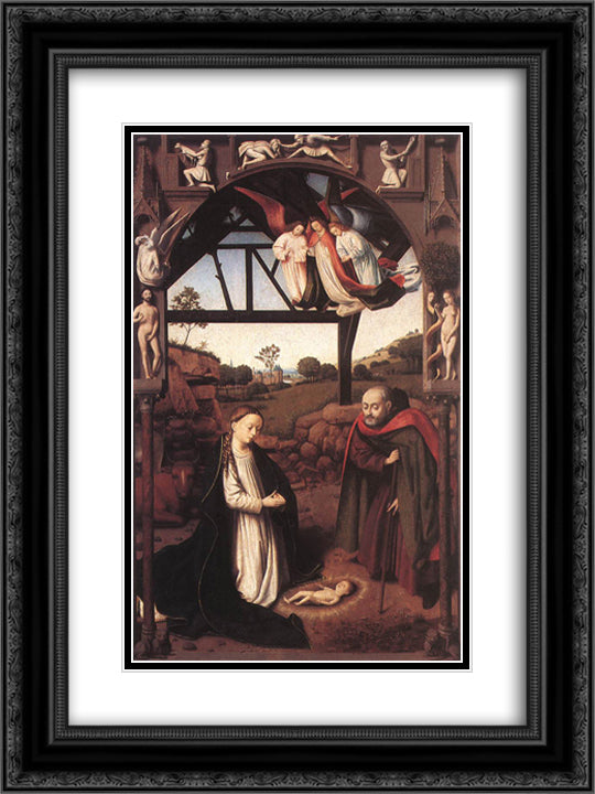Nativity 18x24 Black Ornate Wood Framed Art Print Poster with Double Matting by Christus, Petrus