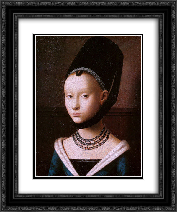 Portrait of a Young Girl 20x24 Black Ornate Wood Framed Art Print Poster with Double Matting by Christus, Petrus