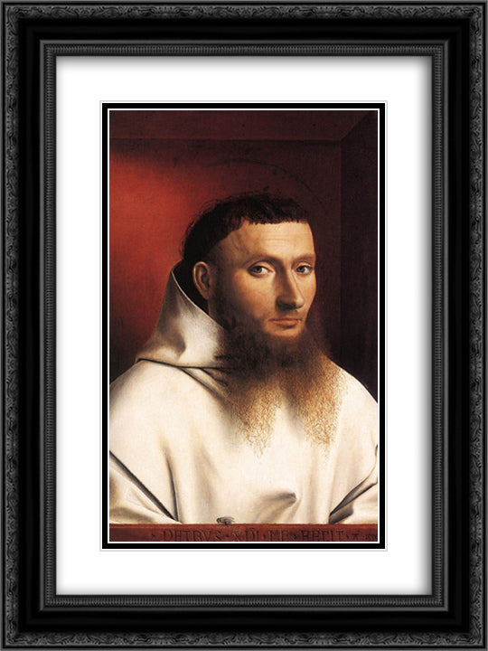 Potrait of a Carthusian 18x24 Black Ornate Wood Framed Art Print Poster with Double Matting by Christus, Petrus