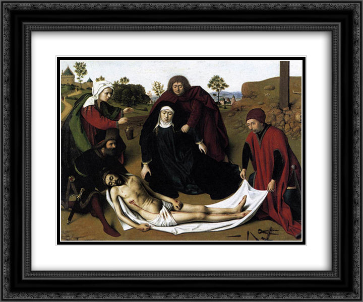 The Lamentation 24x20 Black Ornate Wood Framed Art Print Poster with Double Matting by Christus, Petrus
